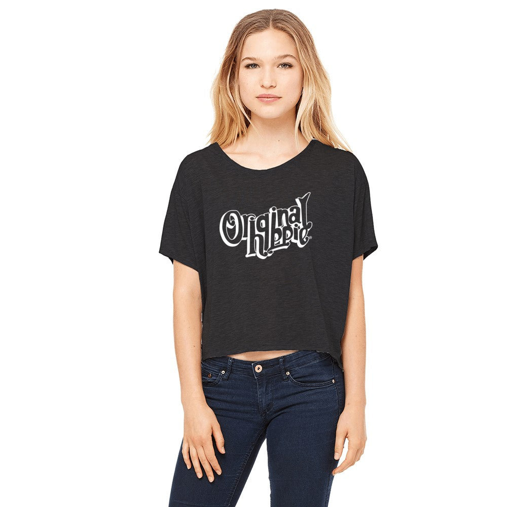 Original Hippie - Women's Flowy Boxy Crop T-Shirt - Black