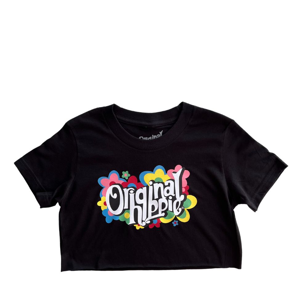 Original Hippie - Girls Youth Flower Power Crop Tee