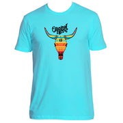 Original Hippie - Serape Bull Skull - Tahiti Blue T-Shirt