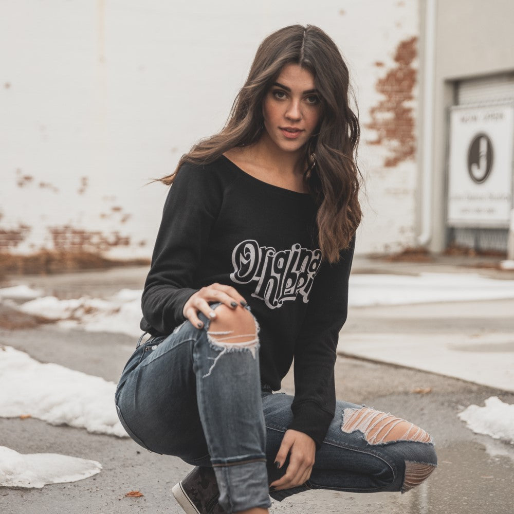 Original Hippie - Women's Off Shoulder Fleece Sweatshirt - Black