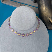 Original Hippie-Daisy Flower Choker Necklace-Purple and Yellow