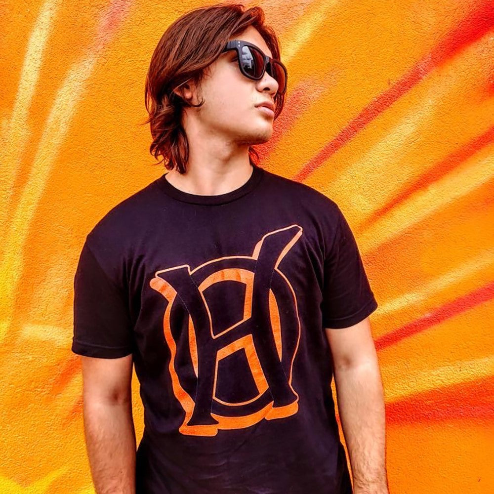 Original Hippie - Logo Orange Transparent Short Sleeve T-Shirt - Black - Man