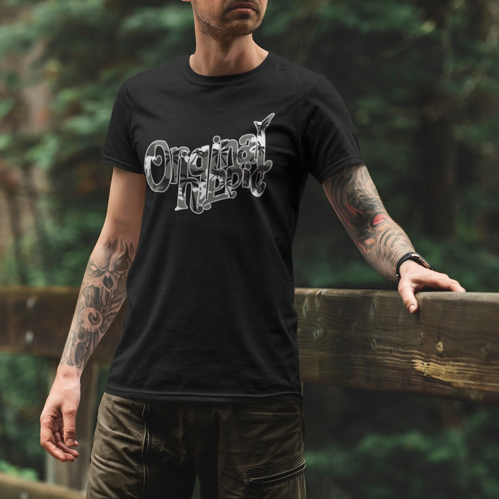 Original Hippie - Outdoor Palmaflage Grey Camo Unisex Short Sleeve T-Shirt - Black 1