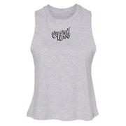 Original Hippie - Women's Crop Racerback Tank Top - Athletic Heather Grey - Transparent Black Name