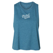 Original Hippie - Women's Crop Racerback Tank Top - Heather Deep Teal - Transparent White Name