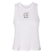 Original Hippie - Women's Crop Racerback Tank Top - White - Transparent Cocoa Brown Logo