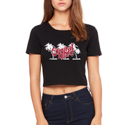 Original Hippie - Women's Crop Tee White Palm Tree Red Name