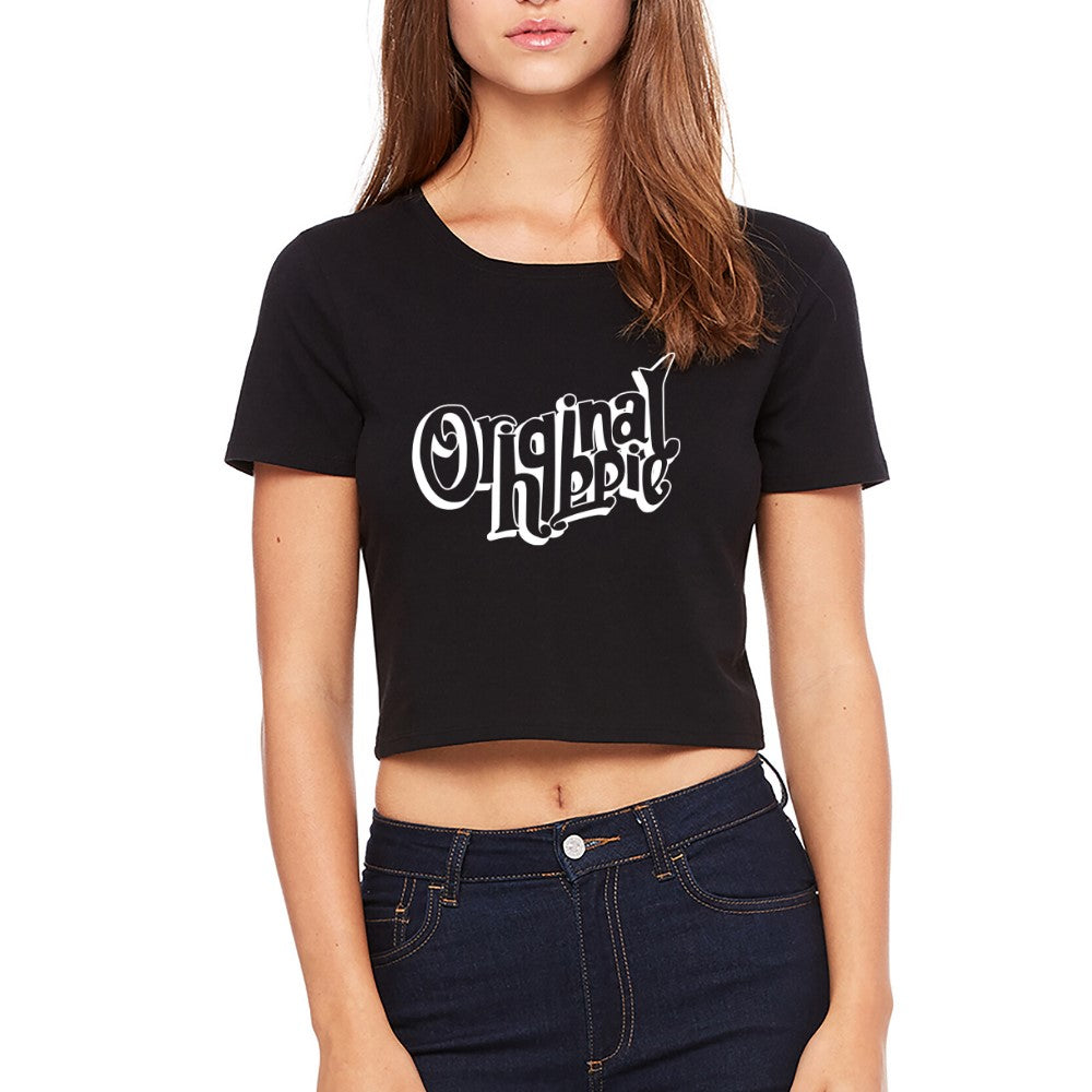 Original Hippie - Women's Crop Tee Transparent Name - Black