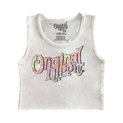 Original Hippie - Youth Girls Crop Tank Top Tie Dye Name - White