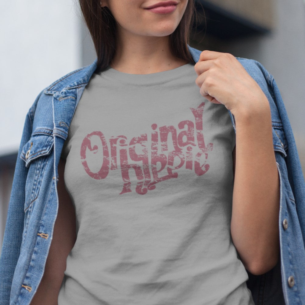 Original Hippie™ - Cotton T-Shirt - Warm Grey - Maroon Name