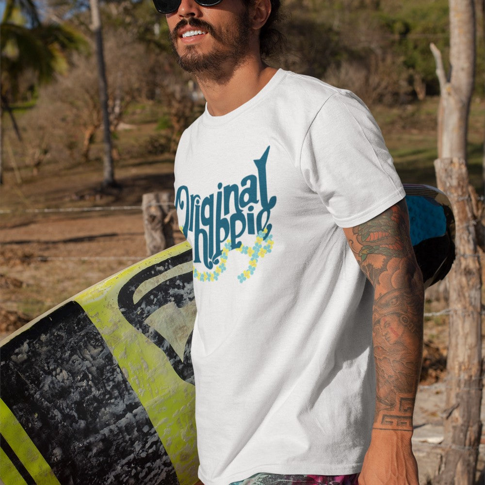 Original Hippie - Hawaiian Lei White Unisex Short Sleeve T-Shirt - Man