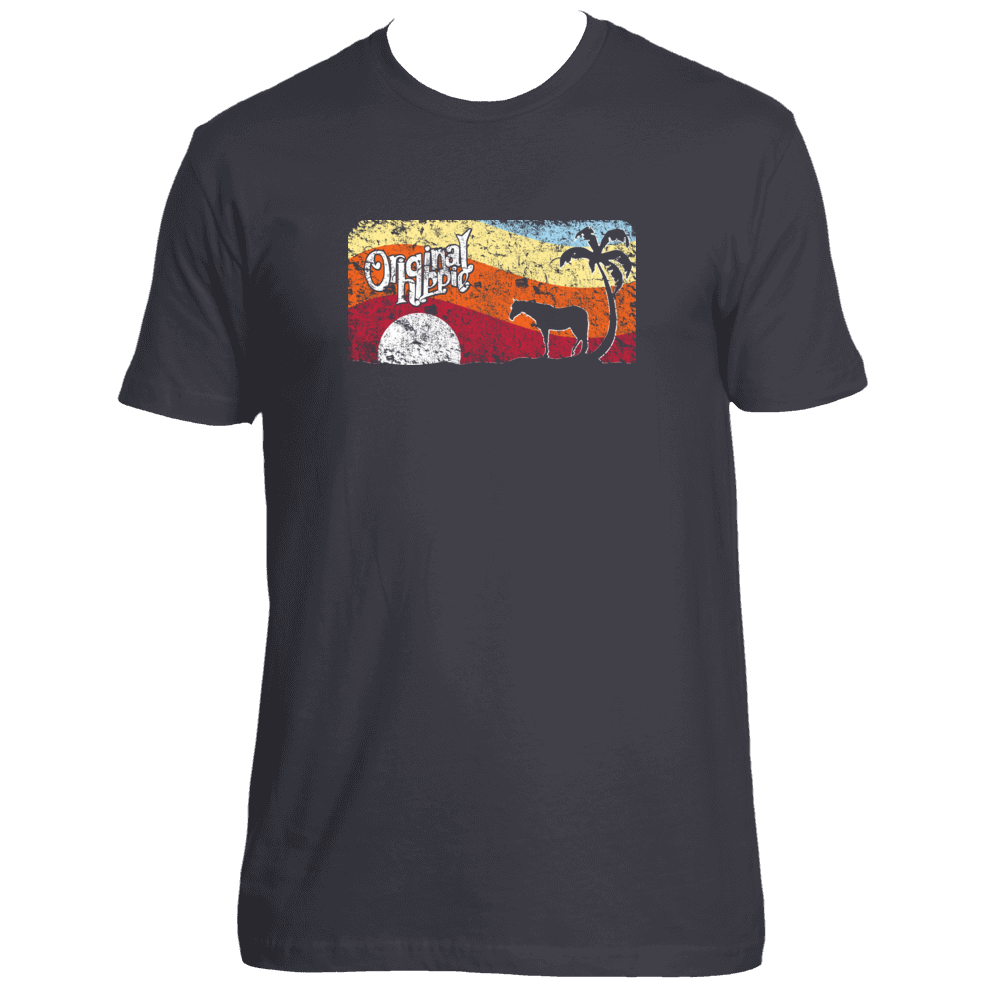 Original Hippie - Horse Sunset Unisex Short Sleeve T-Shirt  - Charcoal Black