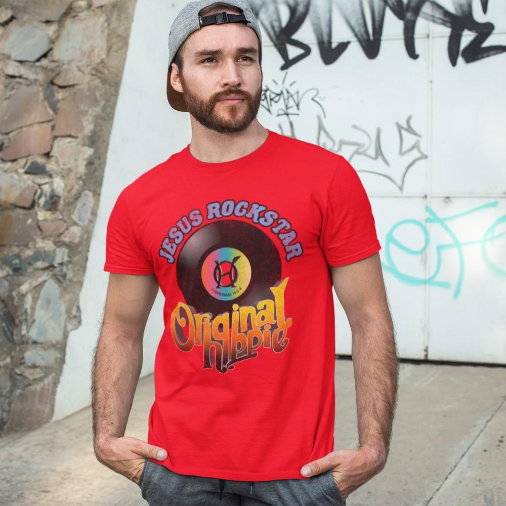 Original Hippie - Jesus Rockstar - Vintage Album - Unisex Short Sleeve T-Shirt - Red