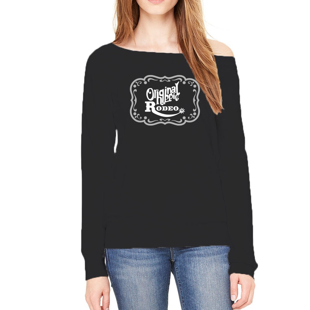 Original Hippie® - Rodeo Buckle - Women's Sponge Fleece Wide Neck Sweatshirt - Black