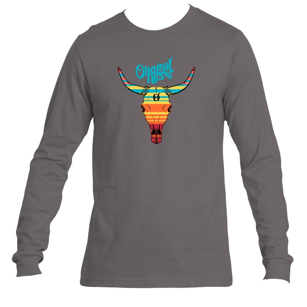 Original Hippie - Serape Bull Unisex Long Sleeve T-Shirt - Asphalt Grey