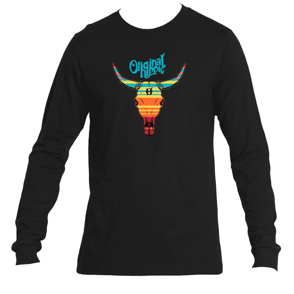 Original Hippie - Serape Bull Unisex Long Sleeve T-Shirt - Black