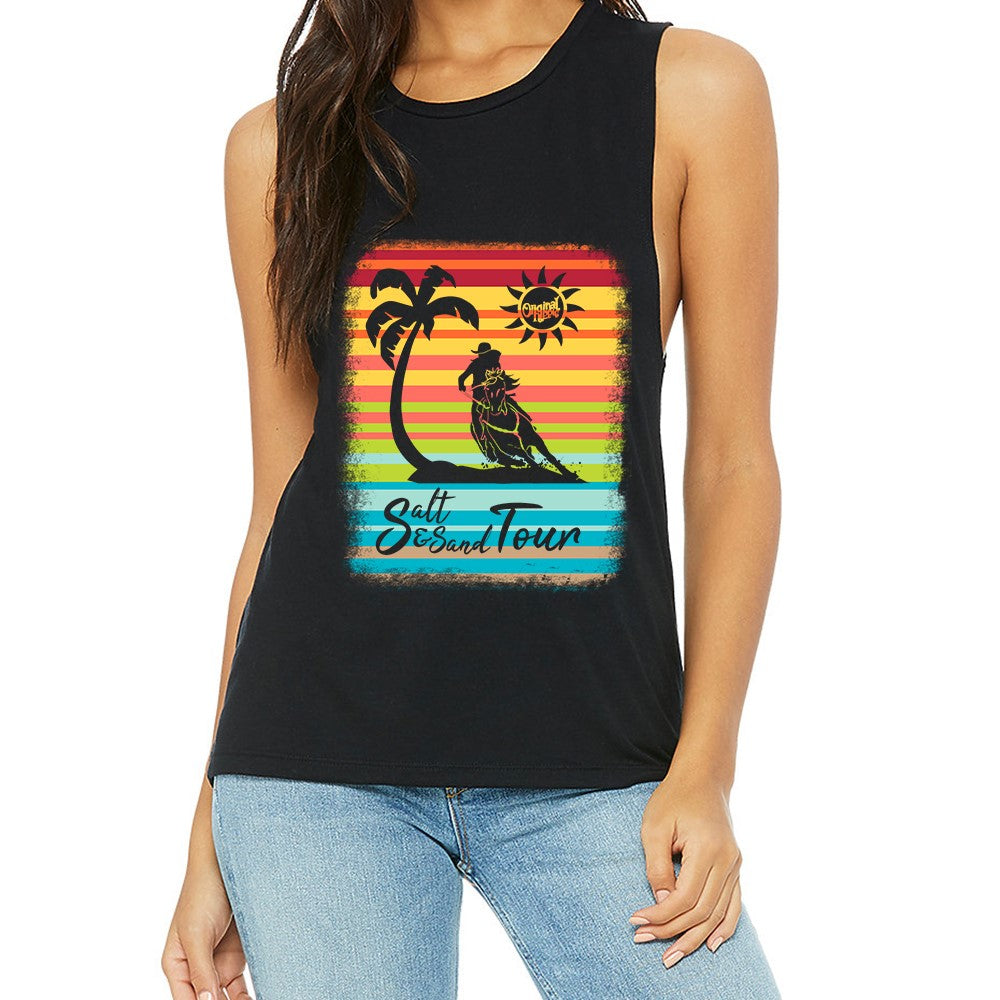 Original Hippie - Serape Palm Tree Barrel Racer Women's Muscle Tank Black