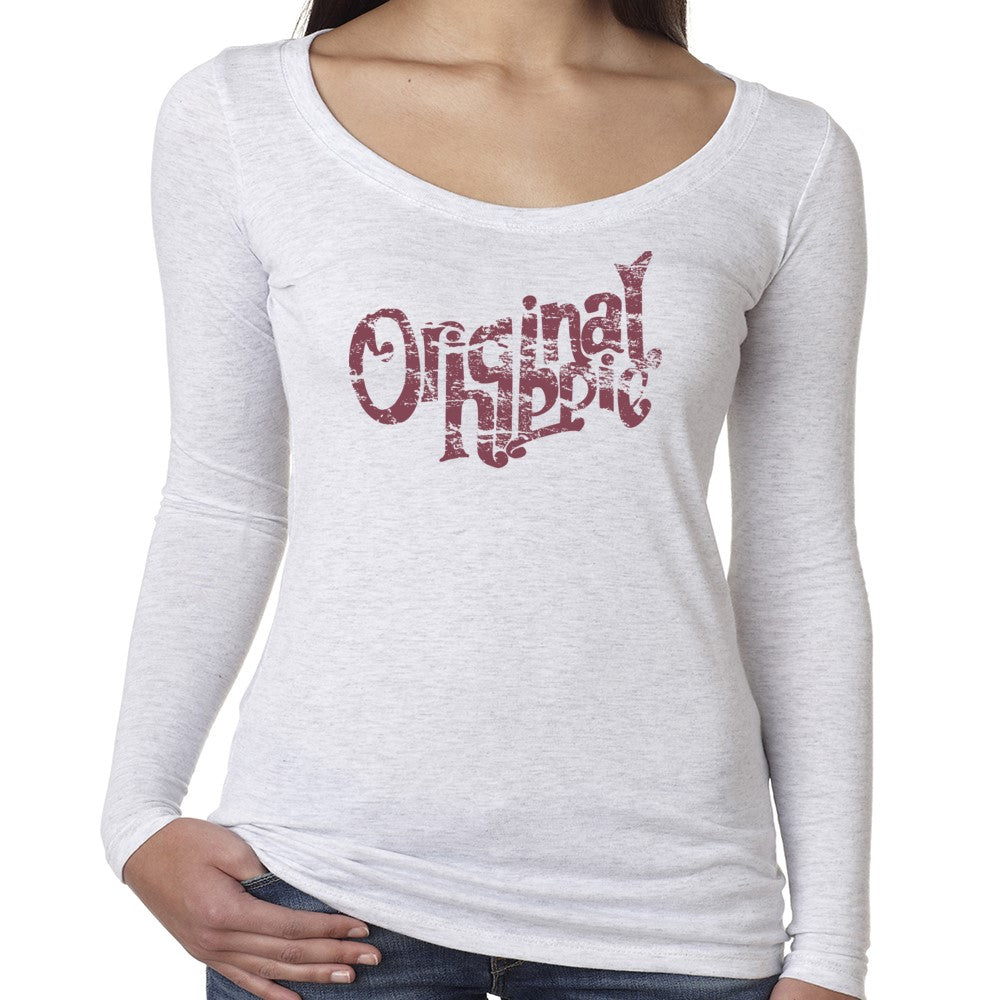 Original Hippie™ - Tri-Blend Women's Scoop Neck - Heather White - Maroon