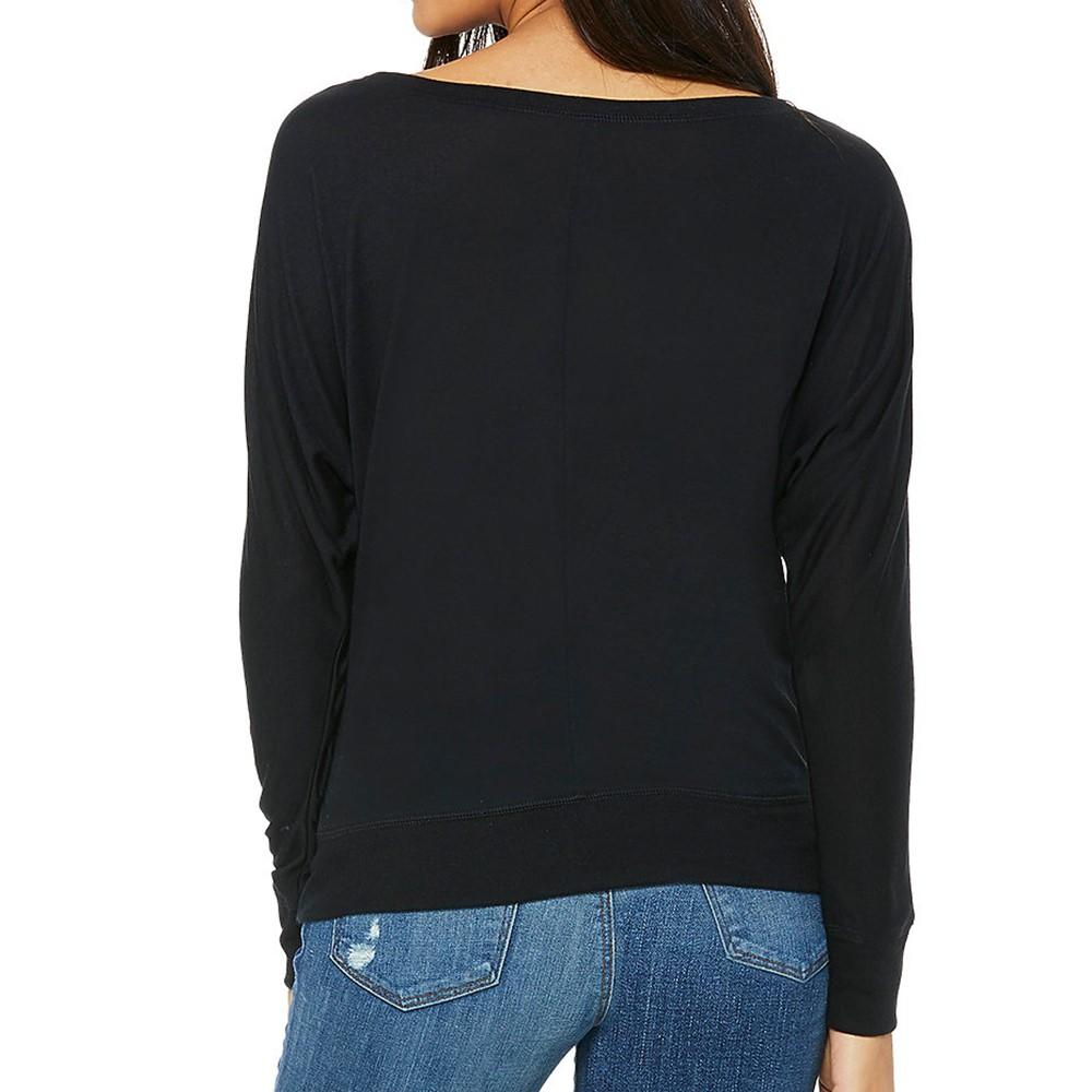 Original Hippie - Vintage Women's Flowy Long Sleeve Off Shoulder Tee - Black - Back