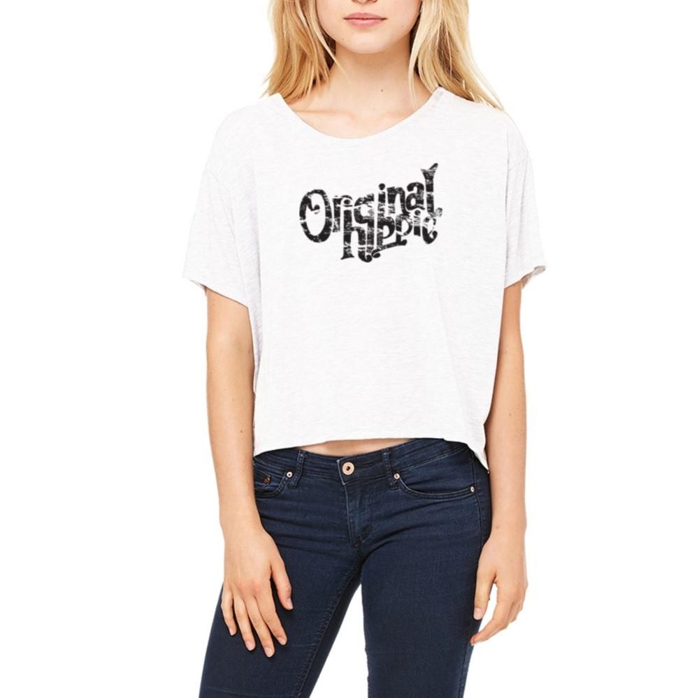 Original Hippie™ Classic Women's White Flowy Boxy Crop T-Shirt