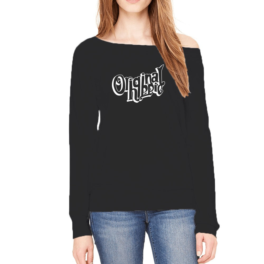 Original Hippie Women s Sponge Fleece Wide Neck Sweatshirt Transparent Name