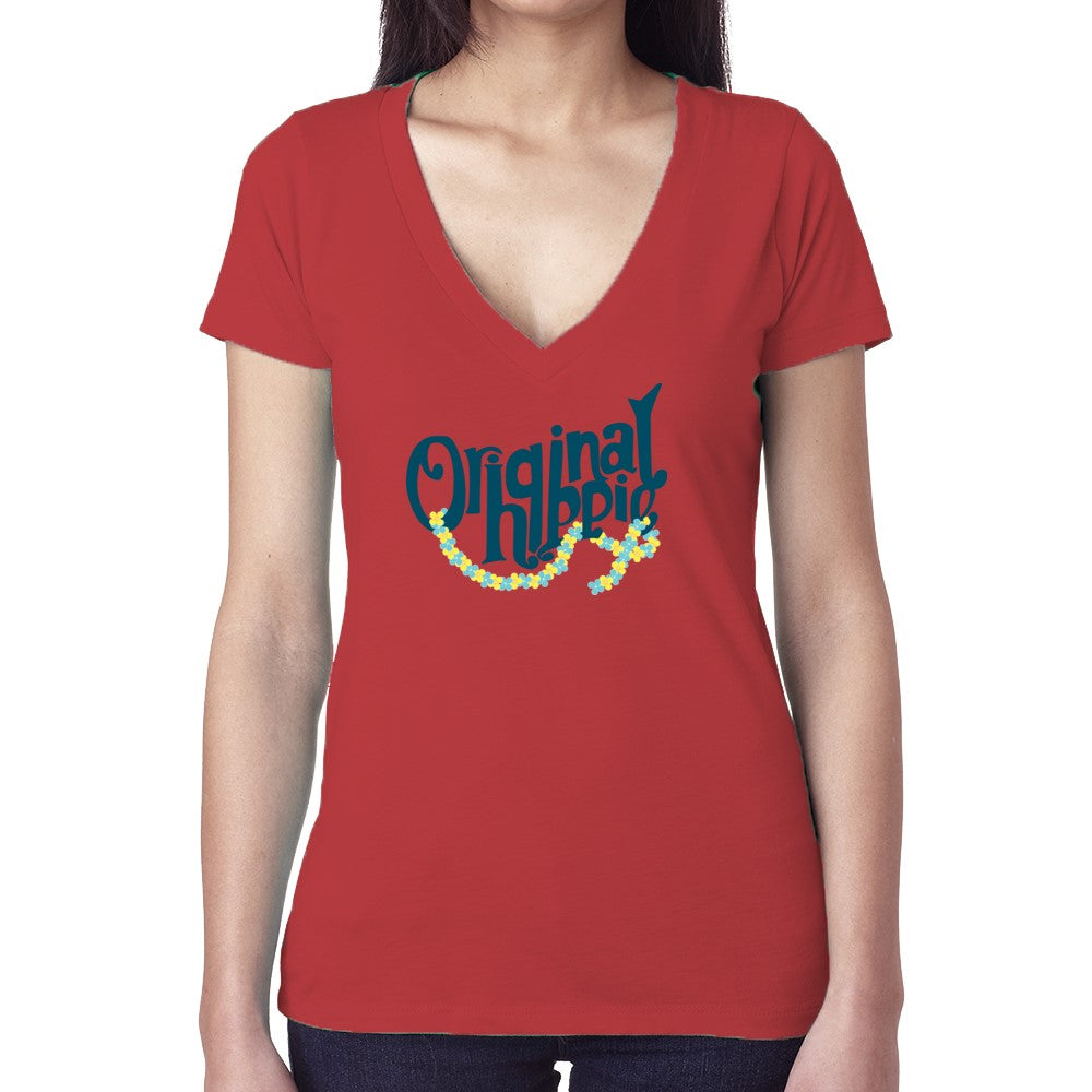Original Hippie™ Hawaiian Lei Women's V-Neck Vintage Red T-Shirt