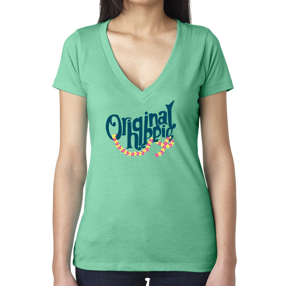 Original Hippie™ Hawaiian Lei Women's V-Neck Envy Green T-Shirt