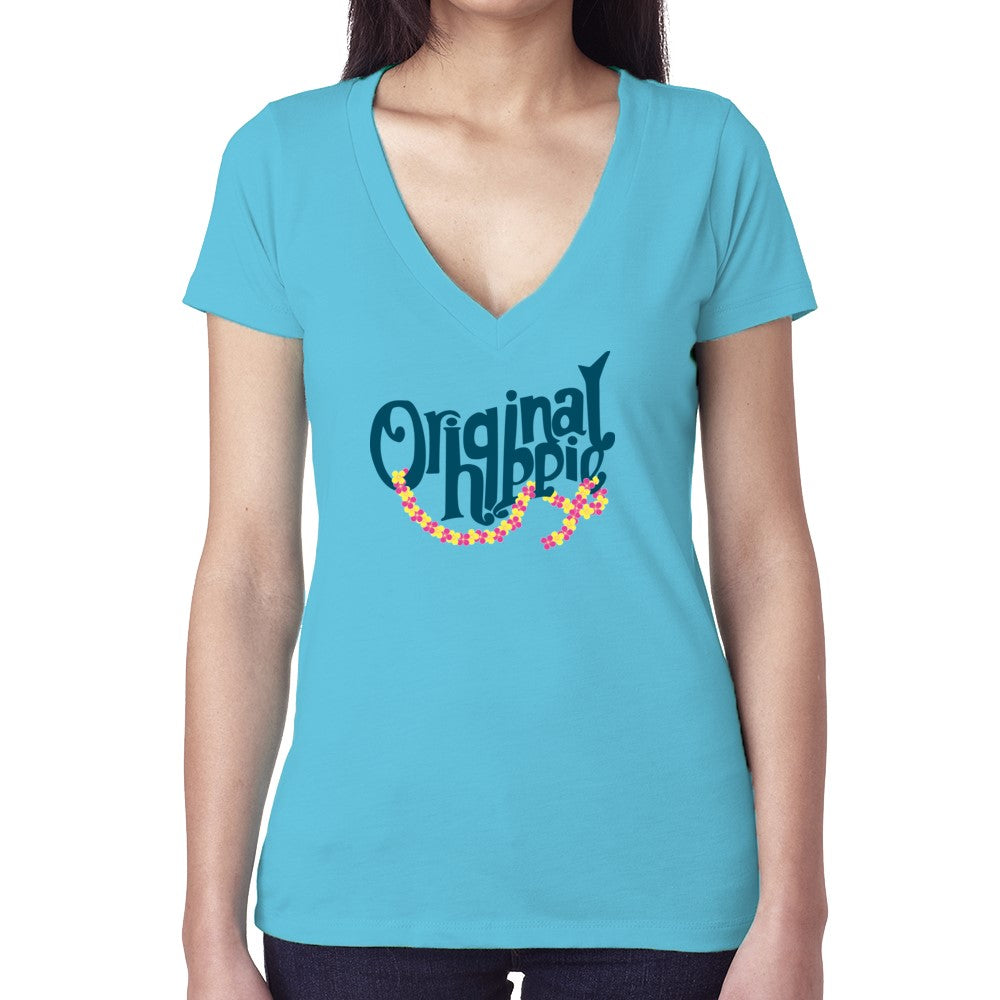 Original Hippie™ Hawaiian Lei Women's V-Neck Tahiti Blue T-Shirt